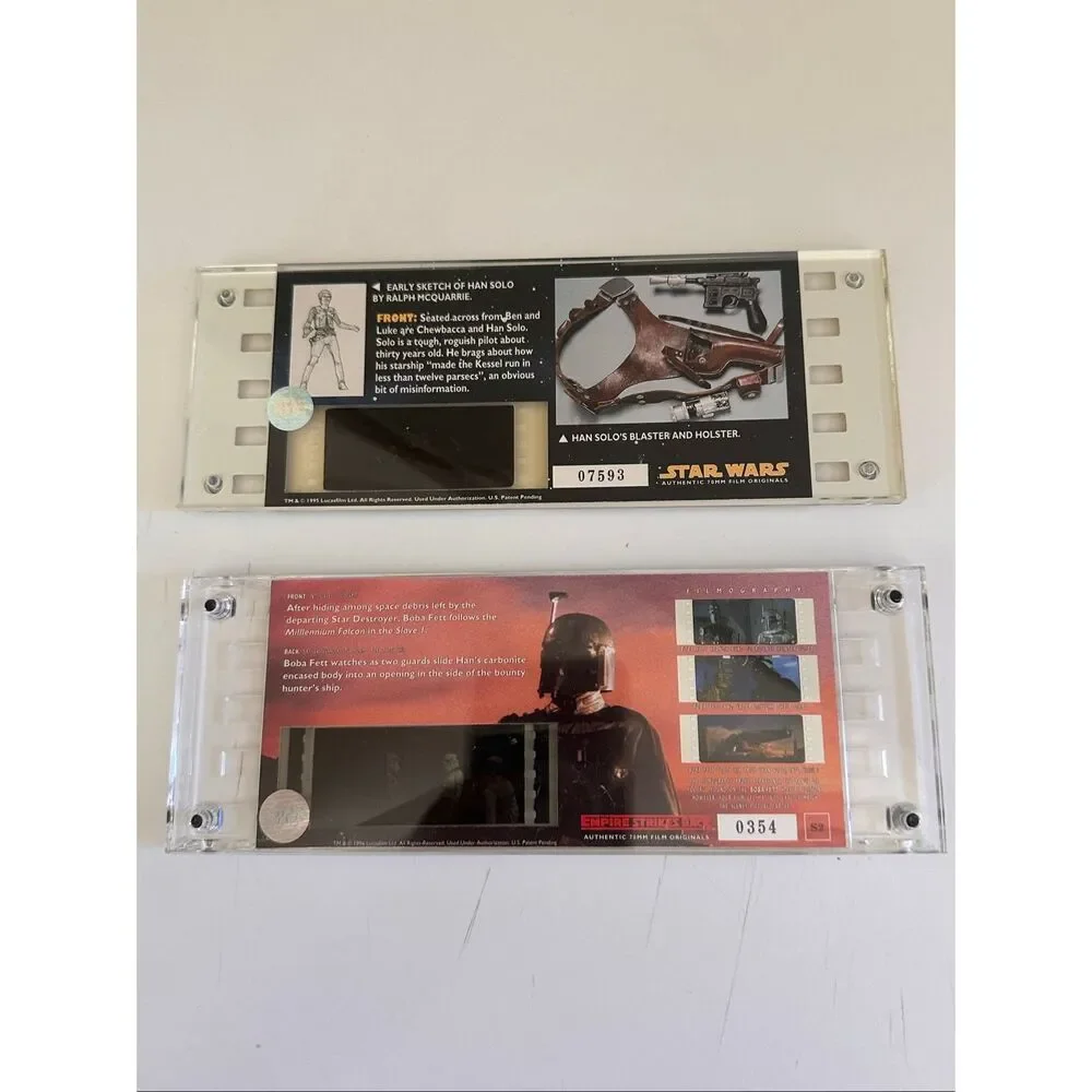 Vintage Star Wars authentic 70 mm film originals. Featuring Han Solo and Boba Fe